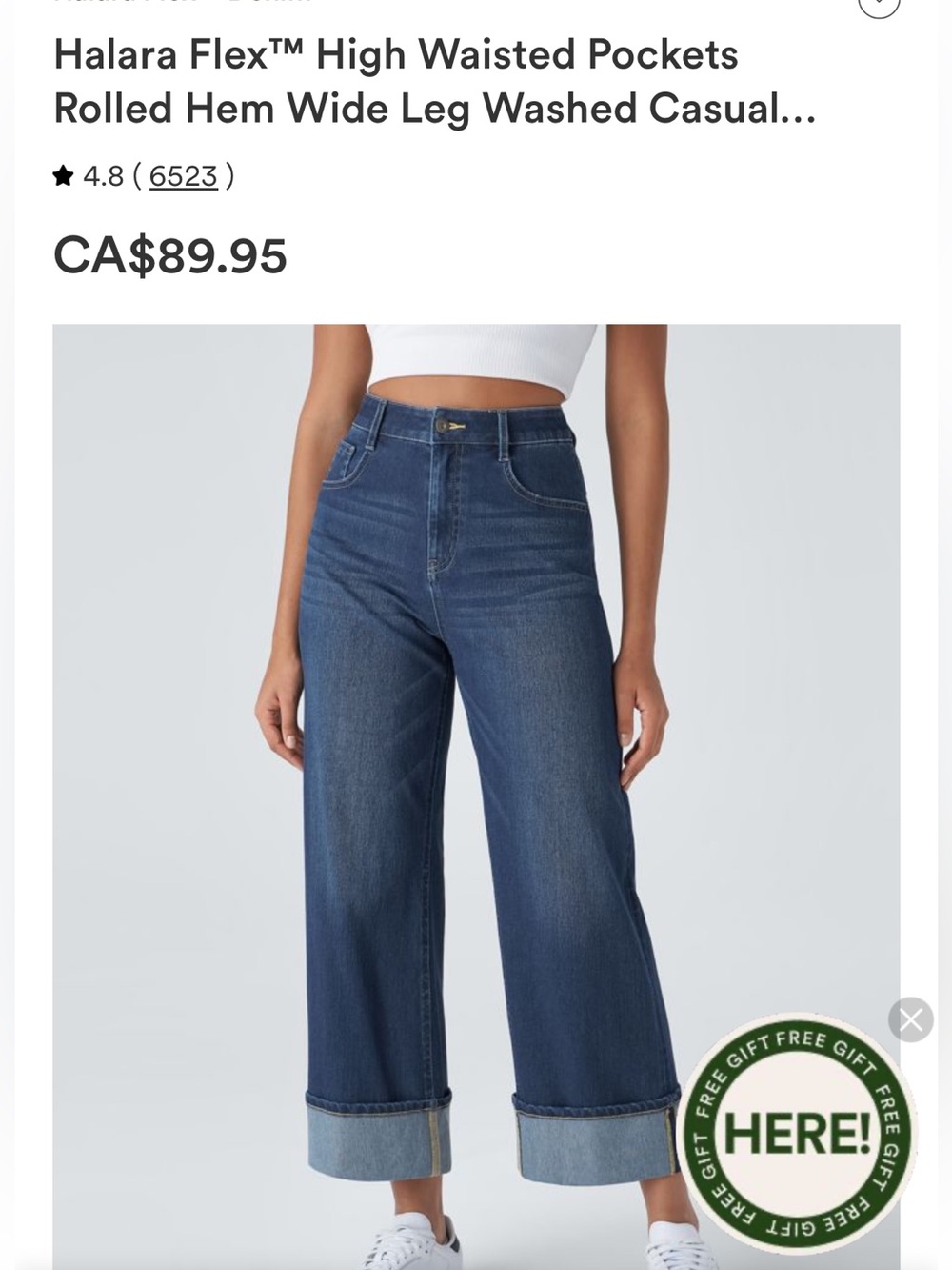 Halara Flex™ High Waisted Pockets Rolled Hem Wide Leg Washed Casual